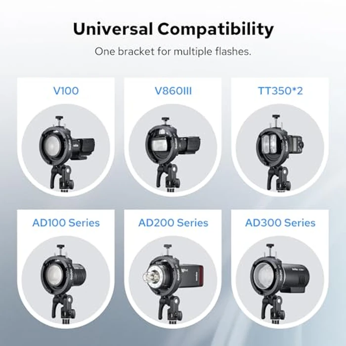 Godox S3 Speedlite Bracket, S-Type Bracket Updated Version Bowens Mount Holder for Godox V1 V1Pro V100 AD300Pro AD200ProII AD200Pro AD200 AD100 V860II V860III TT350, Support +/-90 degrees Angle Adjustment by GODOX - Image 3