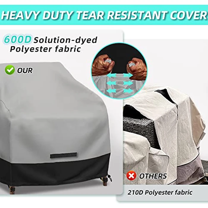 zenicham Patio Swivel Chair Cover Waterproof 2 Pack, 600D Heavy Duty Outdoor Furniture Covers for Universal Lawn/Deck/Garden/Backyard Fits up 28" W*30" D*32" H, Gray/Black by zenicham - Image 3