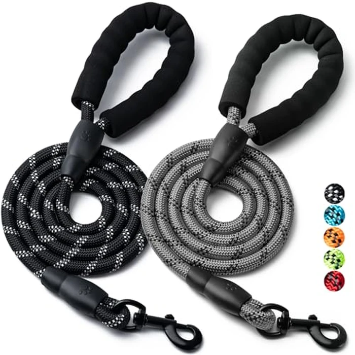2 Pack Dog Leash, 4/5//6 FT Heavy Duty Nylon Rope Pet Leashes with Comfortable Padded Handle, Reflective Dog Leashes for Small Medium and Large Dogs (6FT-1/2,Black/Grey) by BOOMIBOO - Used - Like New condition