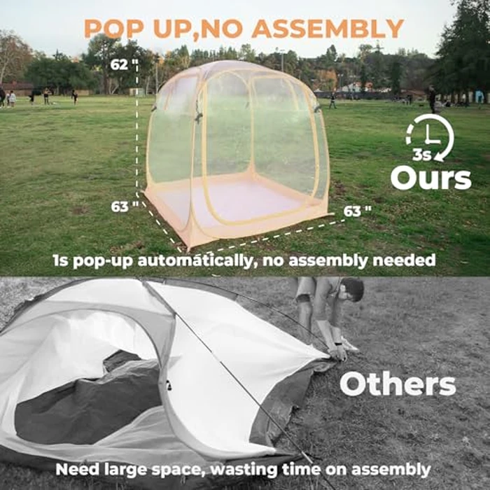 All Weather Proof Pod Sports Tent,Outdoor Weather Tent Sports Pod Pop Up Shelter with Sealed Floor,Pop Up Screen House with Carry Bag,Screen Room for Sport Event,Camping,Fishing-63"x63"x62"Clear by Weather Proof Pod - Image 3