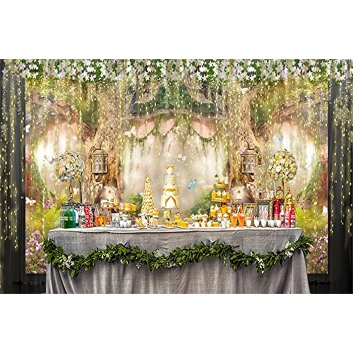 Leowefowa 12x8ft Forest Birthday Backdrop Fairytale Forest Backdrop Enchanted Forest Flower Baby Shower Photo Backgrounds for Party Photo Shoots Newborn Baby Kids Studio Props Photography Backdrops by Leowefowa - Image 2