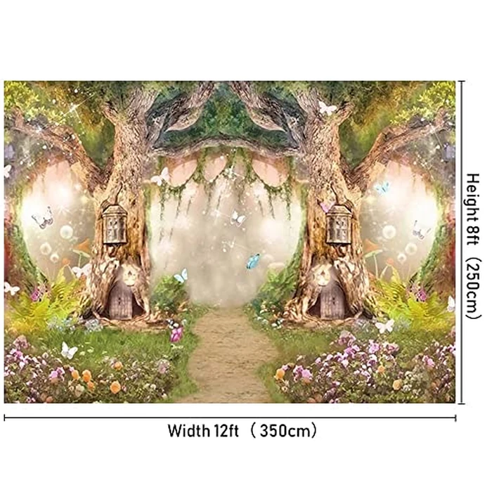 Leowefowa 12x8ft Forest Birthday Backdrop Fairytale Forest Backdrop Enchanted Forest Flower Baby Shower Photo Backgrounds for Party Photo Shoots Newborn Baby Kids Studio Props Photography Backdrops by Leowefowa - Image 3
