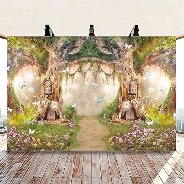 Leowefowa 12x8ft Forest Birthday Backdrop Fairytale Forest Backdrop Enchanted Forest Flower Baby Shower Photo Backgrounds for Party Photo Shoots Newborn Baby Kids Studio Props Photography Backdrops by Leowefowa - Image 4