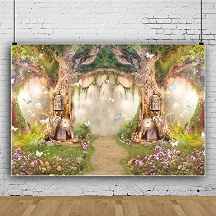 Leowefowa 12x8ft Forest Birthday Backdrop Fairytale Forest Backdrop Enchanted Forest Flower Baby Shower Photo Backgrounds for Party Photo Shoots Newborn Baby Kids Studio Props Photography Backdrops by Leowefowa - Image 5