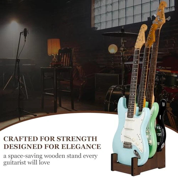 EAMC XHXX Wood Multi Guitar Stand,3 Holder Stand,Space-Saving Guitar Floor Stand for Home,Music Studio,Stage - Walnut Color (Walnut) by EAMC XHXX - Image 5