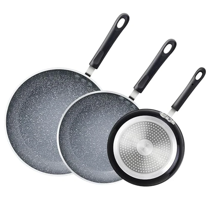 Cook N Home 8"/10"/12" 3 Pieces Frying Saute Pan Set with Non-stick Coating and Induction Compatible bottom, Black by Cook N Home - Used - Like New condition - US$29.33