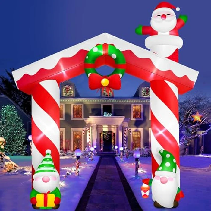 10FT Tall Gnome Garland Arch Inflatable Christmas Decorations Outdoor, Built-in LEDs Santa Climbing Chimney Giant Xmas Blow Up Inflatables Archway Yard Decorations Outside Patio Lawn Garden Party by MICOCAH - Used - Very Good condition - CA$21.68
