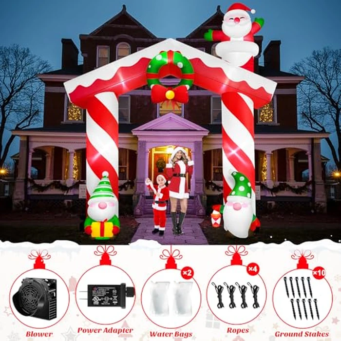 10FT Tall Gnome Garland Arch Inflatable Christmas Decorations Outdoor, Built-in LEDs Santa Climbing Chimney Giant Xmas Blow Up Inflatables Archway Yard Decorations Outside Patio Lawn Garden Party by MICOCAH - Image 5