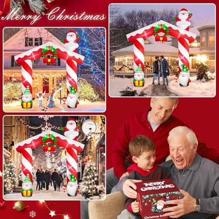 10FT Tall Gnome Garland Arch Inflatable Christmas Decorations Outdoor, Built-in LEDs Santa Climbing Chimney Giant Xmas Blow Up Inflatables Archway Yard Decorations Outside Patio Lawn Garden Party by MICOCAH - Image 7