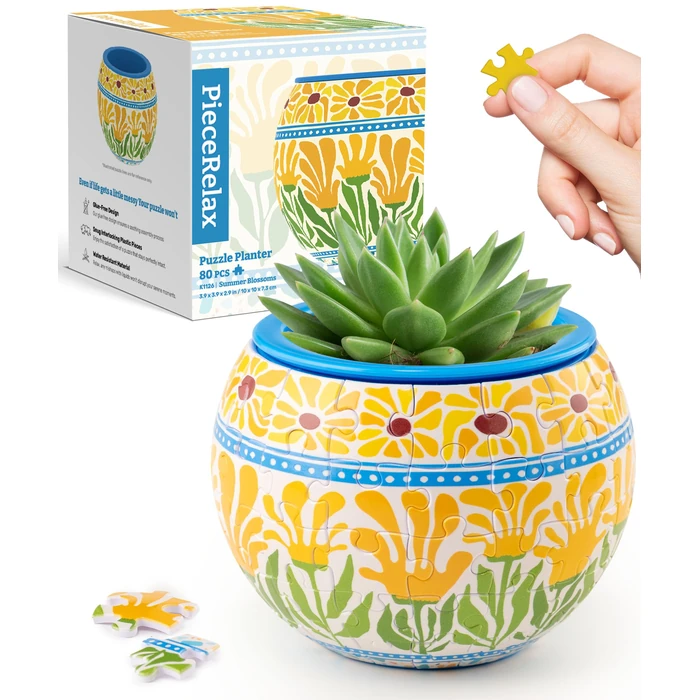 PieceRelax 3D Puzzle Planter 80 Pieces - Summer Blossoms, for Mom, Home Decor Flower Pots for Indoor Cactus, Succulents Pots [K1126] by PieceRelax - Image 1