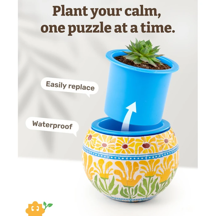 PieceRelax 3D Puzzle Planter 80 Pieces - Summer Blossoms, for Mom, Home Decor Flower Pots for Indoor Cactus, Succulents Pots [K1126] by PieceRelax - Image 2