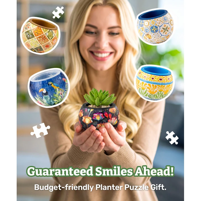 PieceRelax 3D Puzzle Planter 80 Pieces - Summer Blossoms, for Mom, Home Decor Flower Pots for Indoor Cactus, Succulents Pots [K1126] by PieceRelax - Image 4