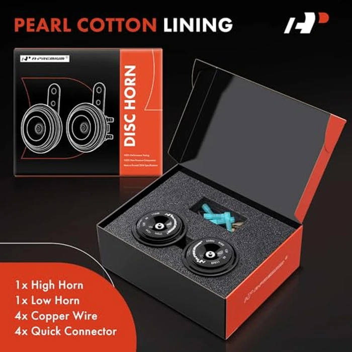 A-Premium - Disc Horn 2PCS High & Low Universal Electric Horns, 12V 110 dB, Compatible with Most Passenger Car, Commercial/Off-Road Vehicle, Motorcycles, ATVs, Scooter, Dirt/Pocket Bikes & More, 76 mm by A-Premium - Image 2