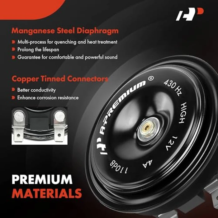 A-Premium - Disc Horn 2PCS High & Low Universal Electric Horns, 12V 110 dB, Compatible with Most Passenger Car, Commercial/Off-Road Vehicle, Motorcycles, ATVs, Scooter, Dirt/Pocket Bikes & More, 76 mm by A-Premium - Image 6