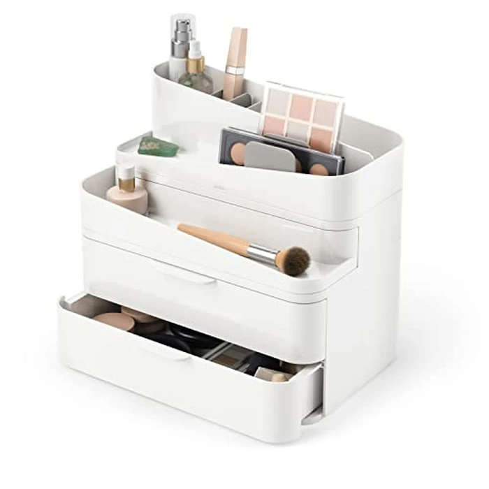 Umbra Glam Cosmetic Organizer, Versatile Storage Container With Removable Insert for Bathroom, Office and More, Large, White by Umbra - Used - Acceptable condition - CA$28.83