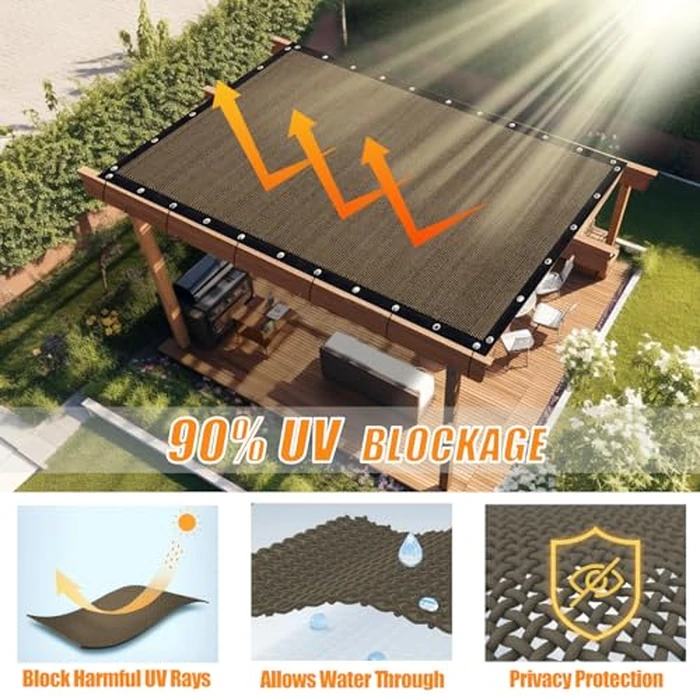 KANAGAWA 90% Sun Shade Cloth 10'X 16' Outdoor Pergola Shade Cover Canopy with Grommets UV Block Privacy Screen for Patio, Backyards, Outdoor, Carport, Garden, Mocha by KANAGAWA - Image 2