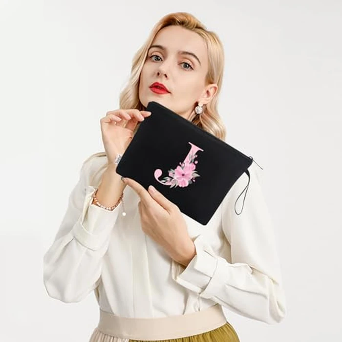 Vavabox A-Z Personalized Makeup Bag, Birthday Gifts for Women Mom, Gifts for Best Friend, Bride Bridesmaid Cosmetic bag (J, Black) by Vavabox - Image 6