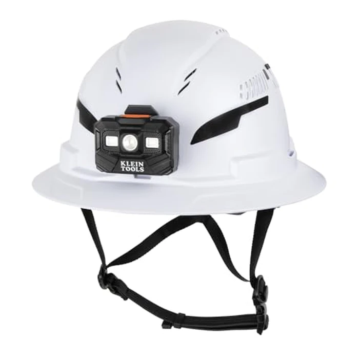 Klein Tools 60407T2RL Type 2 Hard Hat, Vented Full Brim, Class C Hard Hat with Chin Strap, 6-Point Suspension with Accessory Mounts, Washable Padding, and Rechargeable Headlamp by KLEIN TOOLS - Image 1