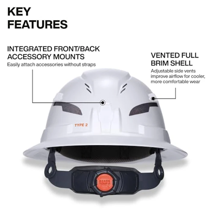 Klein Tools 60407T2RL Type 2 Hard Hat, Vented Full Brim, Class C Hard Hat with Chin Strap, 6-Point Suspension with Accessory Mounts, Washable Padding, and Rechargeable Headlamp by KLEIN TOOLS - Image 5