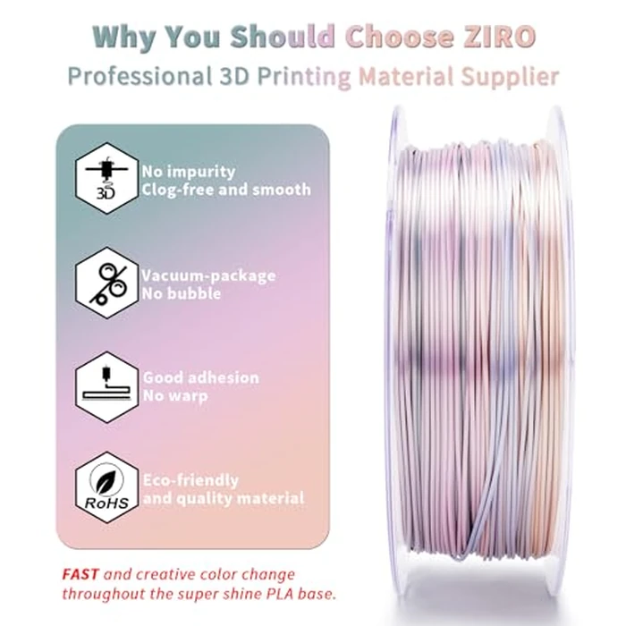 ZIRO 3D Printer Filament, Shiny PLA Fast Gradient Color Change, Glossy Color Change by Length PLA, Fit Most FDM 3D Printers, Dimensional Accuracy +/-0.03mm, 1KG/2.2lb Spool, Earth Tone(Silk) by ZIRO - Image 3