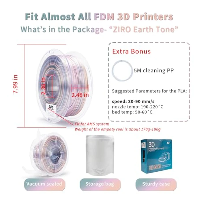 ZIRO 3D Printer Filament, Shiny PLA Fast Gradient Color Change, Glossy Color Change by Length PLA, Fit Most FDM 3D Printers, Dimensional Accuracy +/-0.03mm, 1KG/2.2lb Spool, Earth Tone(Silk) by ZIRO - Image 5