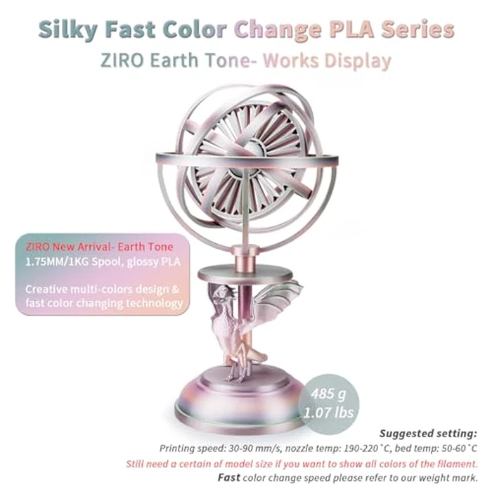 ZIRO 3D Printer Filament, Shiny PLA Fast Gradient Color Change, Glossy Color Change by Length PLA, Fit Most FDM 3D Printers, Dimensional Accuracy +/-0.03mm, 1KG/2.2lb Spool, Earth Tone(Silk) by ZIRO - Image 6