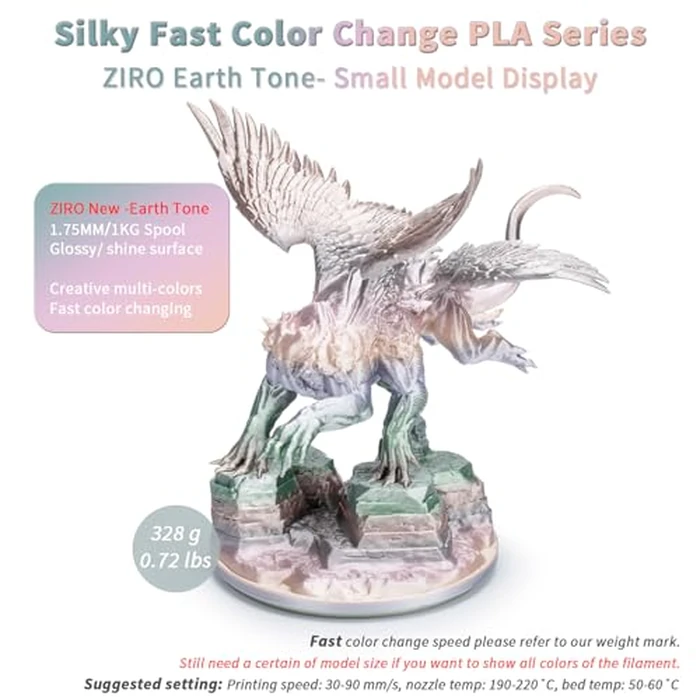 ZIRO 3D Printer Filament, Shiny PLA Fast Gradient Color Change, Glossy Color Change by Length PLA, Fit Most FDM 3D Printers, Dimensional Accuracy +/-0.03mm, 1KG/2.2lb Spool, Earth Tone(Silk) by ZIRO - Image 7