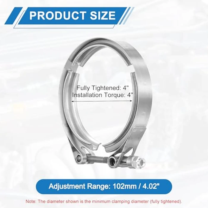 uxcell 4" V Band Clamp 304 Stainless Steel for Exhaust Systems Downpipe Exchange Exhaust Accessories, Adjustment Range 102mm / 4.02inch by uxcell - Image 2