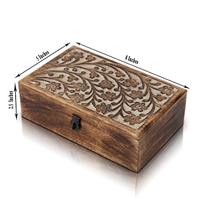 The Great Indian Bazaar Great Handmade Wooden Jewelry Box With Lock Key Jewelry Organizer Keepsake Box Treasure Chest Trinket Holder Storage s 8 X 5 Inches Medium White Wash Finish by The Great Indian Bazaar - Image 2