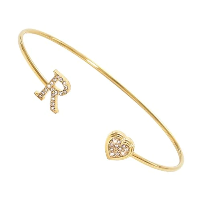 solilayx Gold Initial Bracelet for Women, Open Cuff Bangle with Cubic Zirconia, Personalized A-Z Letter Charm Bracelet, Fashionable Jewelry Gifts for Her by solilayx - Used - Like New condition - US$6.87