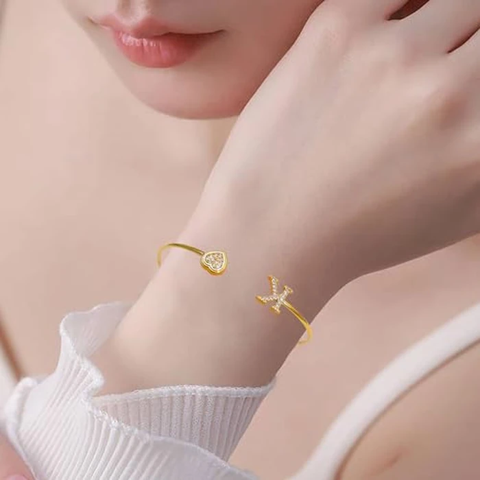 solilayx Gold Initial Bracelet for Women, Open Cuff Bangle with Cubic Zirconia, Personalized A-Z Letter Charm Bracelet, Fashionable Jewelry Gifts for Her by solilayx - Image 4
