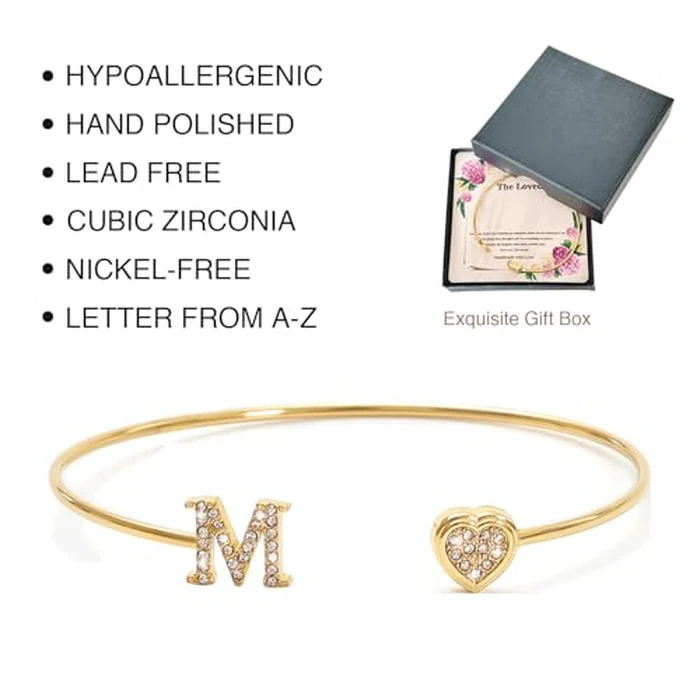 solilayx Gold Initial Bracelet for Women, Open Cuff Bangle with Cubic Zirconia, Personalized A-Z Letter Charm Bracelet, Fashionable Jewelry Gifts for Her by solilayx - Image 5