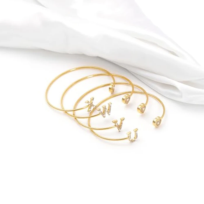 solilayx Gold Initial Bracelet for Women, Open Cuff Bangle with Cubic Zirconia, Personalized A-Z Letter Charm Bracelet, Fashionable Jewelry Gifts for Her by solilayx - Image 6