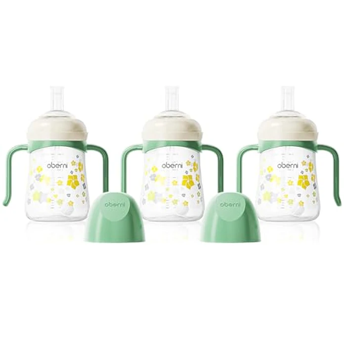 Oberni Baby Sippy Cup 240ml/8oz, Toddler Water Drinking Bottle with Non-Spill Valved Spout and Handle for 6+ Months, Green/3Pack by Oberni - Used - Good condition - CA$16.90
