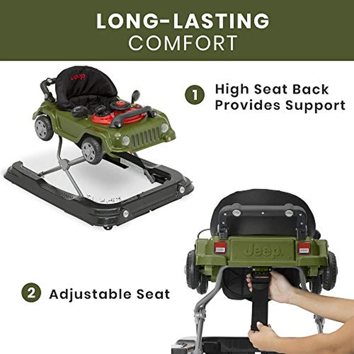 Jeep Classic Wrangler 3-in-1 Grow With Me Activity Walker - Features Music, Lights, Removable Play Tray, Push Walker Mode, Converts into Rolling Car Toy, Anniversary Green by Delta Children - Image 4