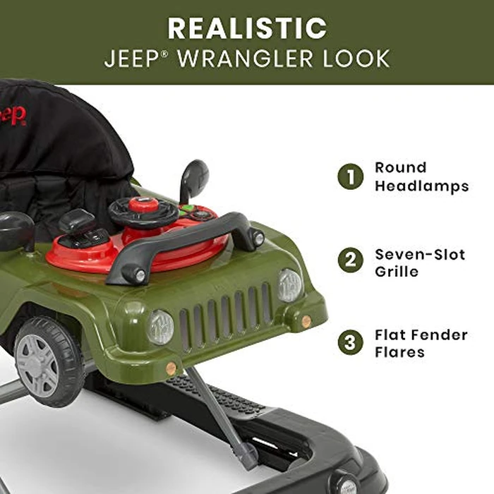 Jeep Classic Wrangler 3-in-1 Grow With Me Activity Walker - Features Music, Lights, Removable Play Tray, Push Walker Mode, Converts into Rolling Car Toy, Anniversary Green by Delta Children - Image 5