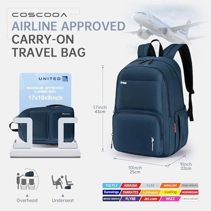 COSCOOA 17x10x9 Personal Item Bag United Airlines,Small Carry On Backpack 20L,Flight Approved Underseat Travel Luggage Bag, Mochila de Viaje,Cabin Size Lightweight Travel Backpack by COSCOOA - Image 2
