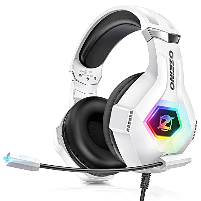 Ozeino Gaming Headset for PC Ps4 Ps5 Stereo Gaming Headphones with Flexible Noise Cancelling Microphone, Soft Memory Earmuffs, LED Light for Xbox Series X/S, Switch, Laptop, Mac, Phone by Ozeino - Used - Acceptable condition