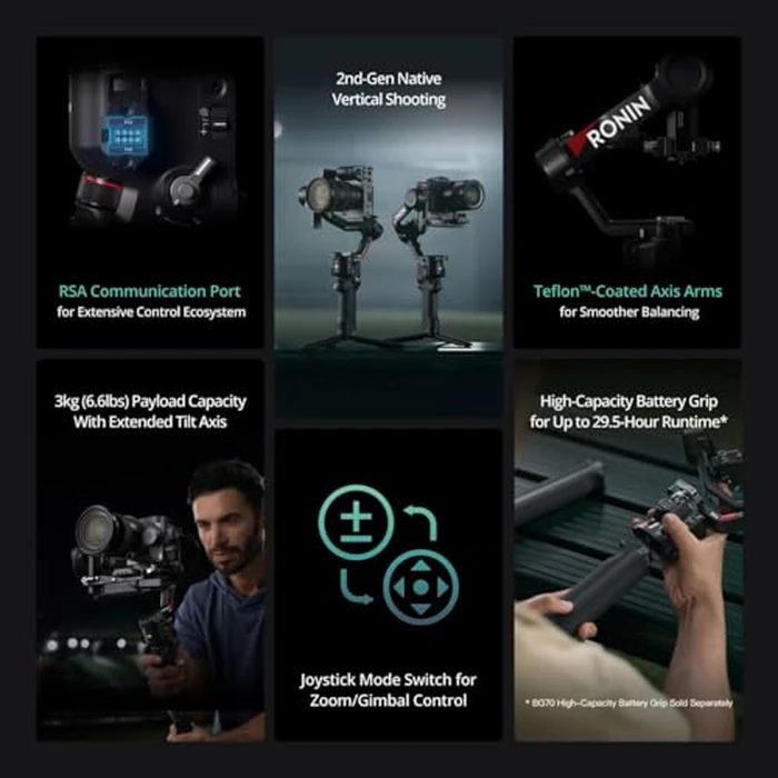 DJI RS 4, 3-Axis Gimbal Stabilizer for DSLR and Mirrorless Cameras Canon/Sony/Panasonic/Nikon/Fujifilm, 2nd-Gen Native Vertical Shooting, 2-Mode Switch Joystick, Teflon Axis Arms, Camera Gimbal by DJI - Image 2