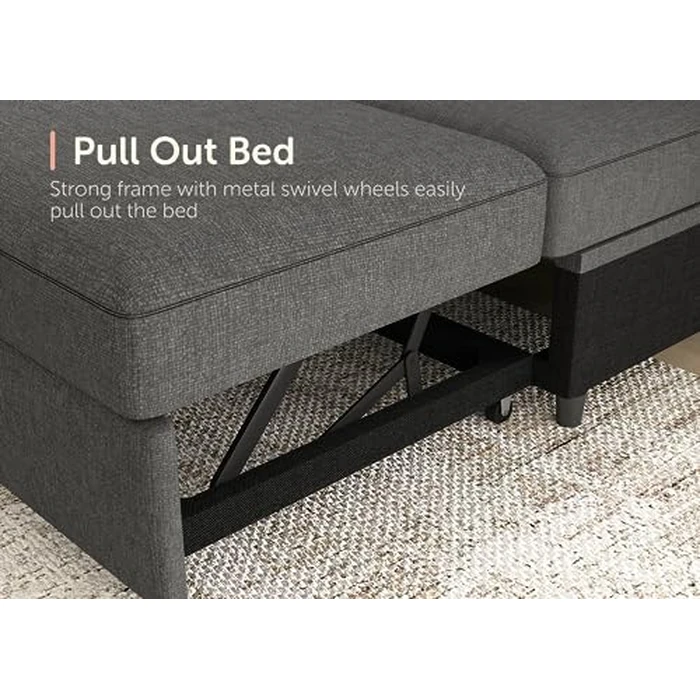 HONBAY Sectional Sleeper Sofa with Pull Out Bed U-Shape Sectional Couch Sleeper Bed with Storage Chaise 6 Seater Sleeper Sectional Sofa, Light Grey by HONBAY - Image 6