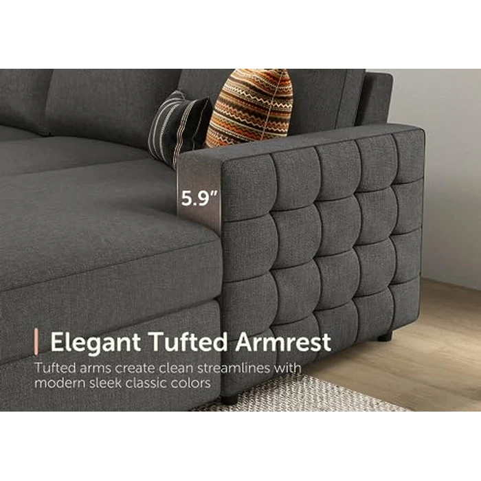 HONBAY Sectional Sleeper Sofa with Pull Out Bed U-Shape Sectional Couch Sleeper Bed with Storage Chaise 6 Seater Sleeper Sectional Sofa, Light Grey by HONBAY - Image 7