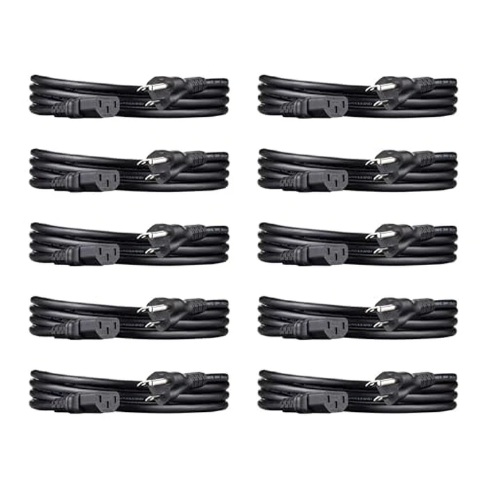 Amazon Basics PC Power Cord for Monitor, Computer, TV, 3 Prong, 18 AWG, 125 Volts, 6 feet, Black, 10-Pack, UL Listed by Amazon Basics - Used - Like New condition - US$31.80
