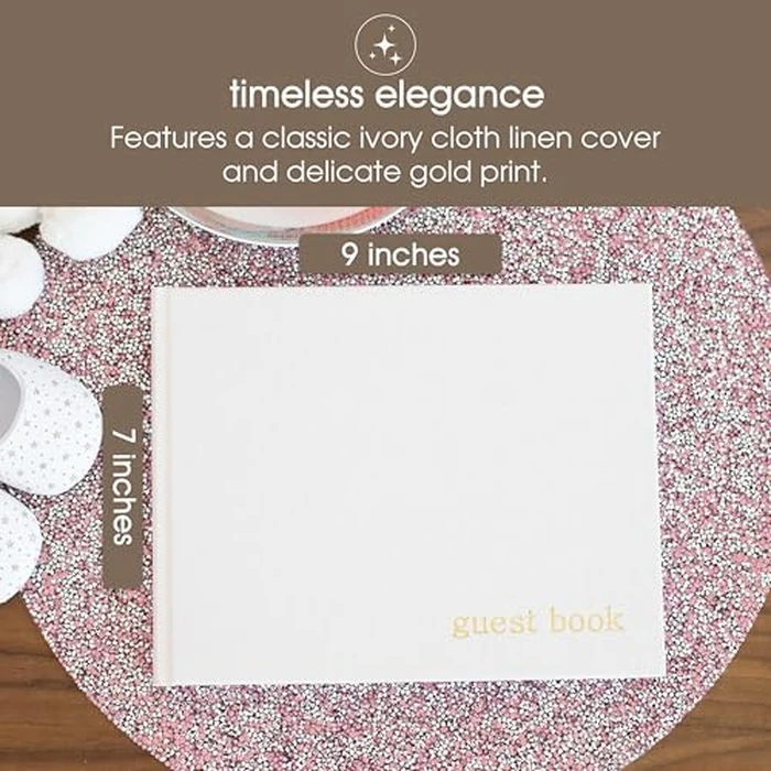 Pearhead Linen Guest Book, Ivory with Gold Script, Gender Neutral Event Keepsake, Baby Shower or Wedding Bridal Shower Party Sign-In Book, 100 Blank Pages, 7 x 9 by Pearhead - Image 2