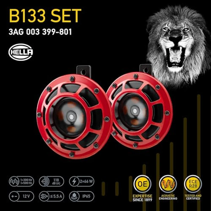 HELLA 003399801 Supertone 12V High Tone/Low Tone Twin Horn Kit with Red Protective Grill, 2 Horns by Hella - Image 7