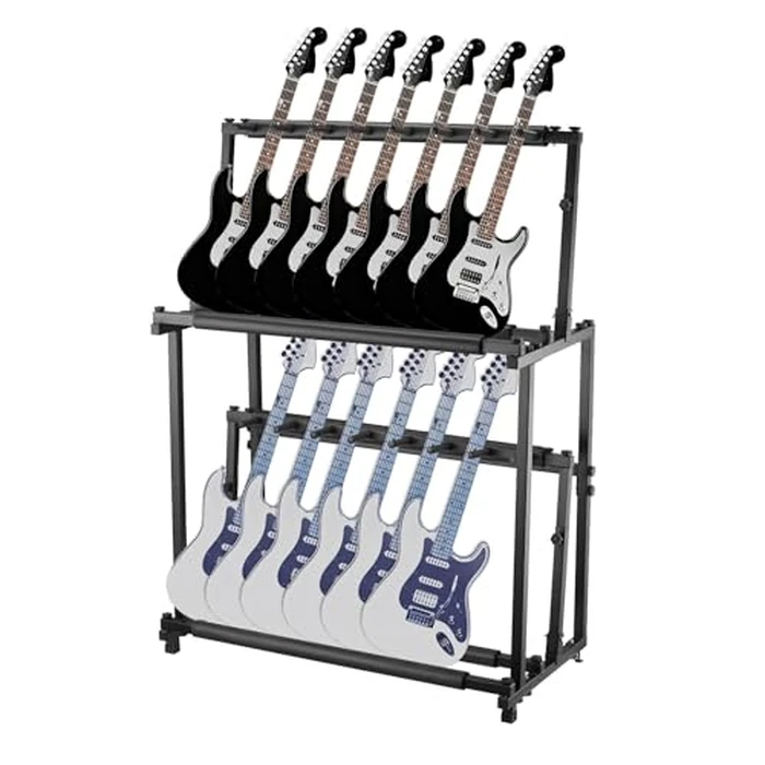 CuisinSmart Multi Guitar Stand Rack 14 Holders Foldable Guitar Stand Display Rack with No-Slip Rubber Padding Storage for Home Band Stage Bass Acoustic Electric Studio Use Black by CuisinSmart - Image 1