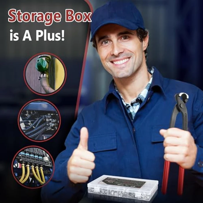 Hydencamm 250PCS 14 Sizes Single Ear Hose Clamp, 5.3-33.1mm 304 Stainless Steel Ear Clamp Kit with Ear Clamp Pincer, Stepless Hose Clamps Cinch Rings for Automotive, Home Appliance Line and Plumbing by Hydencamm - Image 4