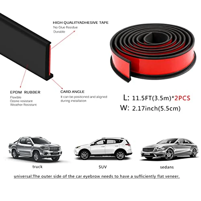XmuxHai 2.17In(5.5CM)*11.5FT*2PCS Car Wheel Eyebrow Arch Trim Lips Strip Fender Flare Protector Universal Rubber Wheel Eyebrow Protector for Car and Truck Fender Flare Edge Trim (5.5CM) by XmuxHai - Image 2