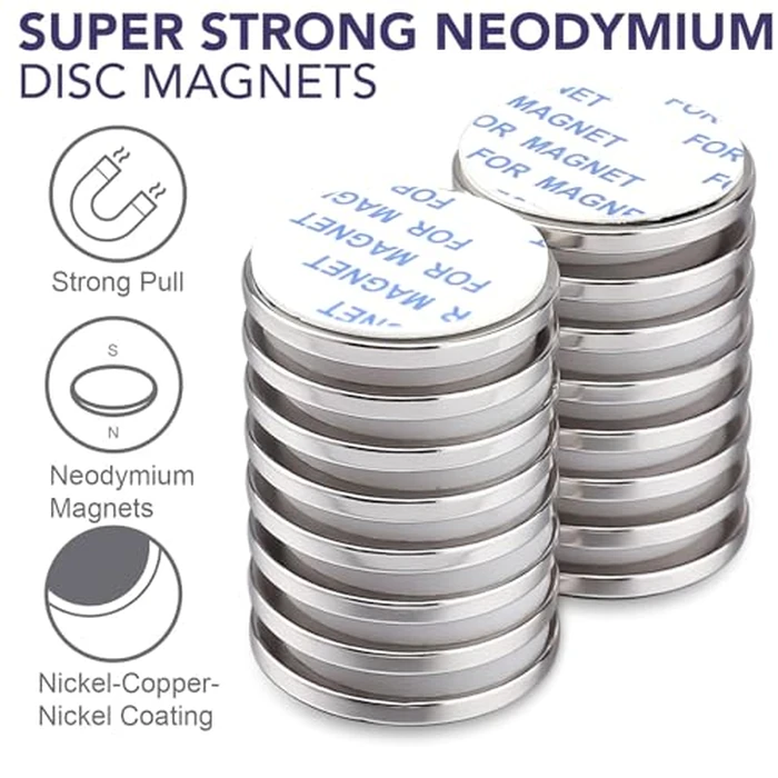E BAVITE Super Strong Neodymium Disc Magnets with Double-Sided Adhesive 50 Packs Rare Earth Magnet Fridge DIY Building, Scientific Craft, and Office Magnets 1.26 inch D x 1/8 inch by E BAVITE - Image 2