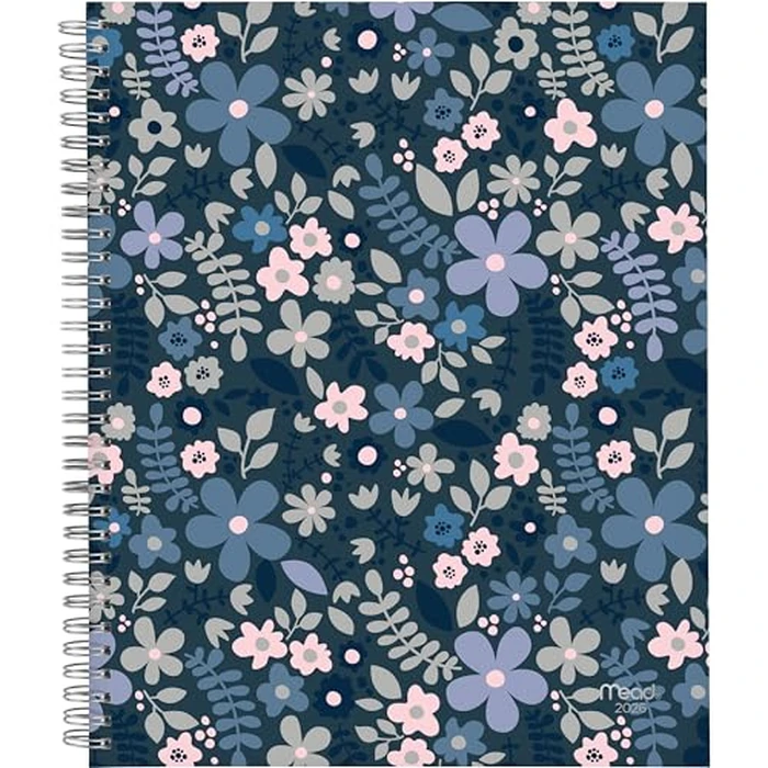Mead Caprice 2026 Weekly/Monthly Planner, Large, 9" W x 11" H, Twin Coil Binding, Hard Cover With Blue Floral Pattern, Bilingual (6221-905F) by Mead - Used - Good condition - CA$13.47
