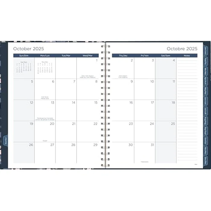 Mead Caprice 2026 Weekly/Monthly Planner, Large, 9" W x 11" H, Twin Coil Binding, Hard Cover With Blue Floral Pattern, Bilingual (6221-905F) by Mead - Image 2
